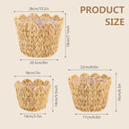 3 Pack Wicker Scalloped Plant Basket, Plant Baskets with Plastic Liner for Indoor, Hand Woven Water Hyacinth Flower Pots Cover Rattan Planter Basket for Home Farmhouse Decor, 10.2"+8.7"+6.7"