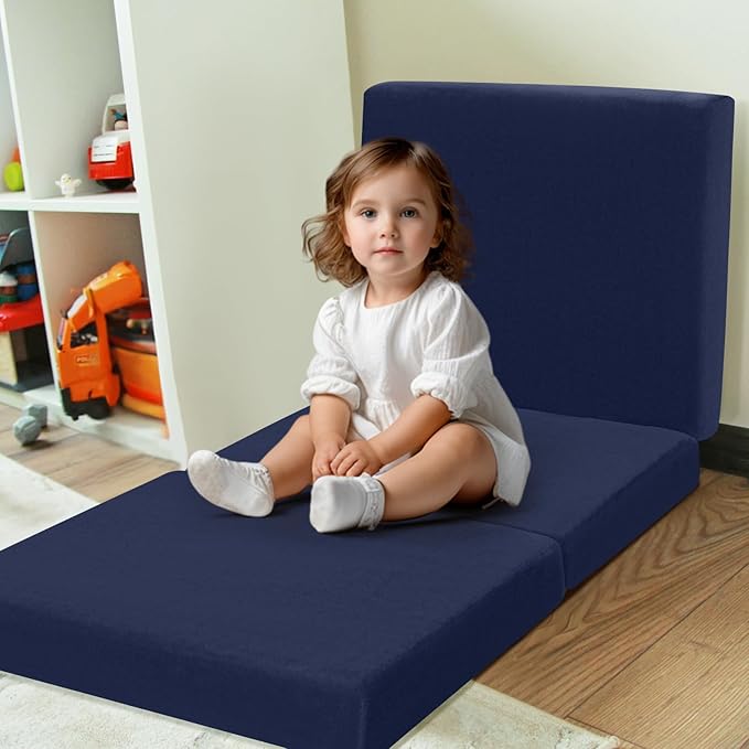 MeMoreCool Foldable Floor Mattress for Kids, Trifold Nap Mat for Toddlers, Portable Daycare Sleeping Futon or Floor Bed, Navy, 57x22 Inch
