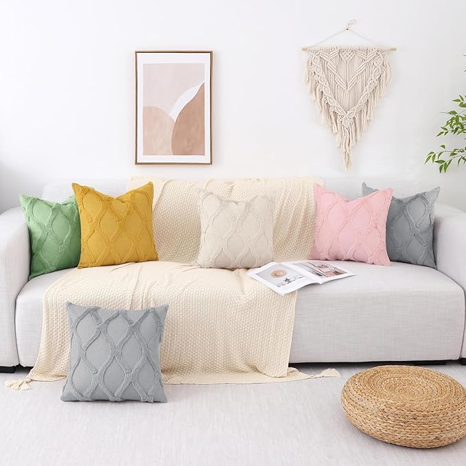 decorUhome Spring Euro Sham Throw Pillow Covers 24x24 Inch Set of 2, Soft Plush Faux Fur Wool Grey Accent Couch Pillow Covers for Modern Farmhouse Bed Sofa Living Room