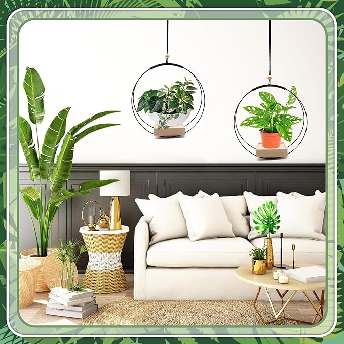 Hanging Planter for Indoor Plants,Plant Hanger with Wood Base,Boho Macrame Hanging Plant Holder,Wall Ceiling Window Hanging Plant Holder,Home Décor, Black, Round(Plants/Pots Not Included)