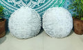 CRAFT KALA Mandala Floor Pillow Cushion Cover Seating Throw Cover Hippie Decorative Bohemian Ottoman Poufs Pom Pillow Cases Indian Cotton Living Room Home Décor 24" Round Set Of 2, White Silver Flower