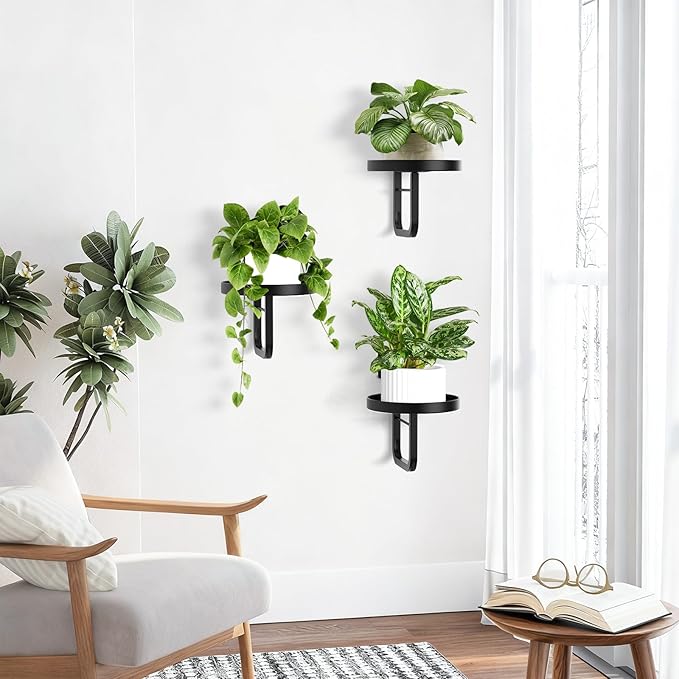 Wall Plant Holder, 7.9 Inch Hanging Plant Holder Wall Planters for Indoor Plants, Wall Mounted Plant Holder Window Plant Shelves for Outdoor Metal Wall Planter Black 3Pcs