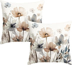 AVOIN colorlife Poppy Flowers Chinoiserie Throw Pillow Covers, 18 x 18 Inch Seasonal Leaves Cushion Case Decoration for Sofa Couch Set of 2
