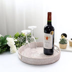 Hipiwe Round Rattan Serving Tray with Handles - Hand-Woven Wicker Tray - Decorative Candle Organizer - Storage for Breakfast, Drinks, Snacks - Coffee Table Centerpiece - Large (11.8" x 11.8" x 1.9")