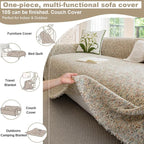 ROOMLIFE Boho Beige Couch Cover for Dogs, Washable Non Slip Furniture Protector Couch Sofa Covers for 3 Cushion Couch, Soft Chenille Couch Cover Throw Blanket with Tassels 71''X118''
