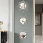 3 Pack Metal Mirrors for Wall Sunburst Wall Mirrors Home Décor Decorative Hanging Wall Art for Living Room Bedroom Entryway (Silver, Sunburst)