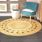 Jute Braided Area Rug, 4 feet Round, Stain Resistance Artisan-Crafted Natural Boho Area Rug,Tailored for Entryways, Living Room, Bedroom, Farmhouse Vintage Interiors, Reversible Design