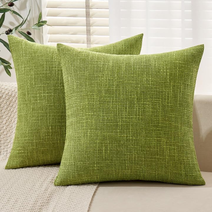 MIULEE 24x24 Inch Euro sham Burlap Linen Spring Pillow Covers Set of 2 - Green Washed Soft Skin-Friendly Texture Decorative Throw Pillows Home Decor for Farmhouse Modern Sofa,Bed,Couch,Patio - color: Green, size: 24" x 24" (Pack of 2)