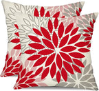DFXSZ Red Pink Flower Pillow Covers 16x16 Inch Set of 2 Valentines Day Pillow Covers Outdoor Waterproof Decor for Living Room Sofa Patio Funiture Garden Floral Polyester pillowcovers 012F16