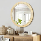 ULIKE Rattan Wicker Mirror for Bathroom, 30 Inch Boho Woven Decorative for Wall, Rustic Farmhouse Vanity Mirror, Round Rattan Mirrors for Living Room Entryway Bathroom Bedroom