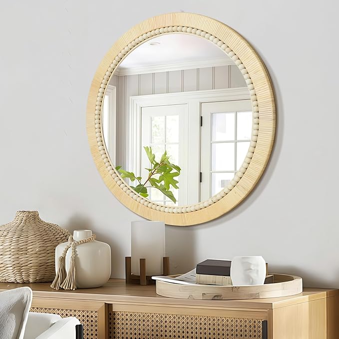 ULIKE Rattan Wicker Mirror for Bathroom, 30 Inch Boho Woven Decorative for Wall, Rustic Farmhouse Vanity Mirror, Round Rattan Mirrors for Living Room Entryway Bathroom Bedroom