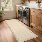 GarveeHome 2x6 Scalloped Washable Runner Rug for Kitchen, Soft Tan Jute Hallway Runner Non Slip Entryway Rug Farmhouse Thin Laundry Mat Stain Resistant Carpet for Bedroom Bathroom Beside Rug