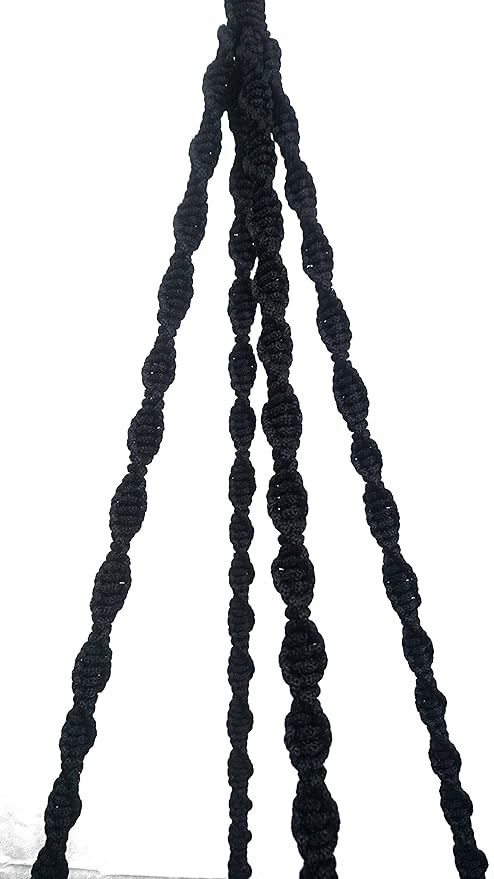 4 Legs Polypropylene Fiber Rope Macrame Plant Hanger Hanging Planter Holders Black& White Color, 48-inches for 10-12" Pot (Black)