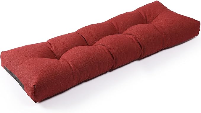SUNROX LokGrip Non Slip Tufted Memory Foam Bench Cushion, FadeShield Water Resistant Durable Thicken Outdoor/Indoor Bench Seat Pads 59x16x4 inch, Burgundy