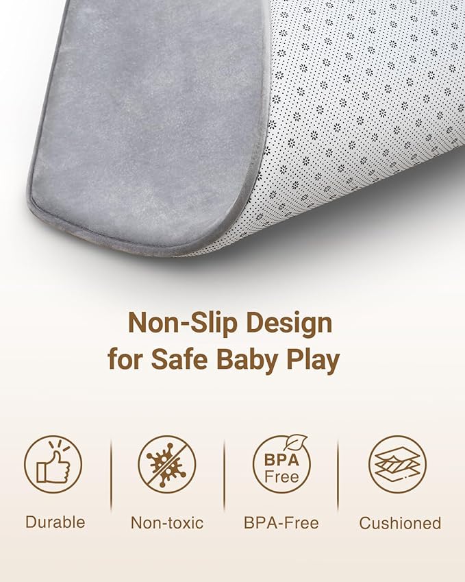 Thick Hexagon Playpen Mat,65x56 Inch Baby Play Mat for Floor,Soft Support & Plush Feel Foam Mats Play Tent Mats for Infant,Kids,and Toddler Crawling,Non-Slip Back for Indoor Playhouses(Light Grey)