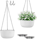 Set of 2 White Hanging Planters for Outdoor Indoor Plants, 12 Inch Self-Watering Hanging Plant Pots with Drainage Hole & Plug (Hooks)