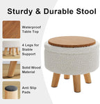 Small Ottoman Footrest, White Boucle Foot Stool, Round Pouf Ottoman with Storage, Teddy Velvet Foot Rest for Couch, Living Room, Nursery, Small Coffee Table Ottomans Stool
