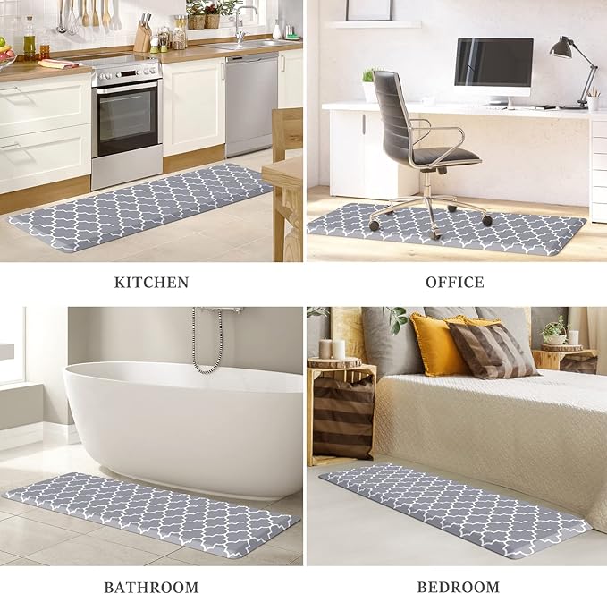 WISELIFE Kitchen Runner Rugs Anti-Fatigue mats - 4/5 Inch Non Slip Waterproof Ergonomic Comfort Mat for Kitchen, Floor Home, Office, Sink, Laundry (17.3"x 60",Grey)