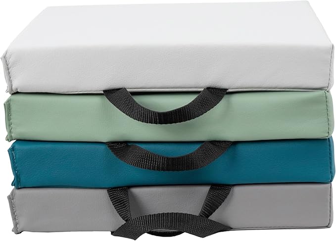 FDP SoftScape 12 inch Square Toddler Floor Cushions with Handles Flexible Seating for Daycare, Preschool, Playroom 1.5 inch Deluxe Foam (4-Piece) - Glacier