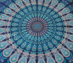 CRAFT KALA Mandala Floor Pillow Cushion Cover Seating Throw Cover Hippie Decorative Bohemian Ottoman Poufs Pom Pom Pillow Cases Boho Indian Cotton Living Room Yoga Home Décor (35" Square, Blue Mirchi)