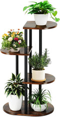 Tiered Plant Stand Indoor, Tall 4 Tier 5 Potted Wooden Plant Shelf for Multiple Flower Plants, Multi Corner Metal Plant Holder Indoor for Patio Garden Patent Design Living Room Balcony Bedroom, Rustic Brown