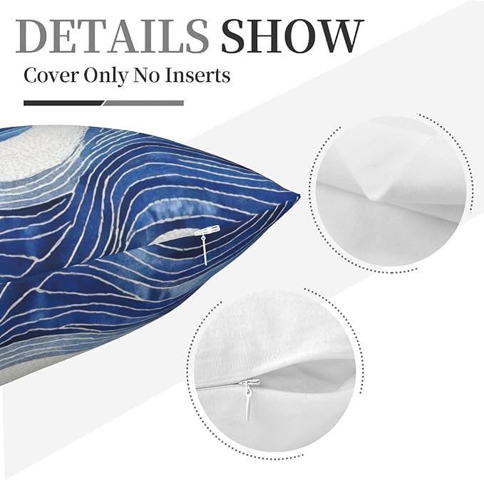 2 Pack Navy Blue and White Waved Throw Pillows Covers 18x18 Inch Decorative Modern Abstract Light Blue White Pillowcases Farmhouse Cushion Covers for Couch Bed Sofa Farmhouse Boho Spring Home Decor