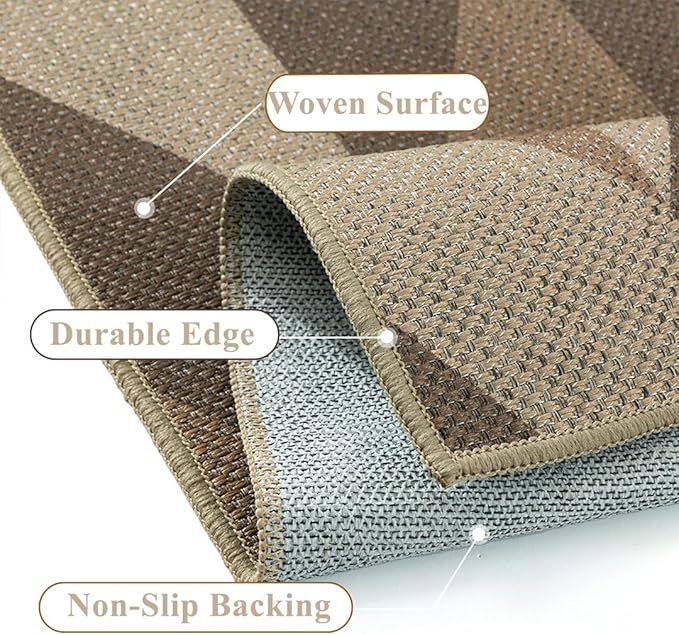 8x10 Easy Jute Outdoor Patio Rug Washable Brown Checkered Large Area Rug for Living Room Lightweight Non Slip No Sheding Carpet Balcony Farmhouse Bedroom Backyard Dining Room Deck