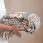 CASAAGUSTO Boho Throw Blanket - Green and Beige Decorative Blankets with Tassel, Printed Flannel Bohemian Blanket for Chair, Bed, Sofa, Couch(50 * 60, Green and Beige)