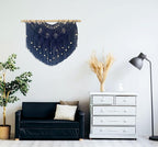 Youngeast Large Macrame Wall Hanging Boho Beaded Curtain for Window Macrame Bedroom Headboard Living Room Wall Art Tassel Tapestry Bohemian Woven Wall Decor 31" W X 25" H (Navy)