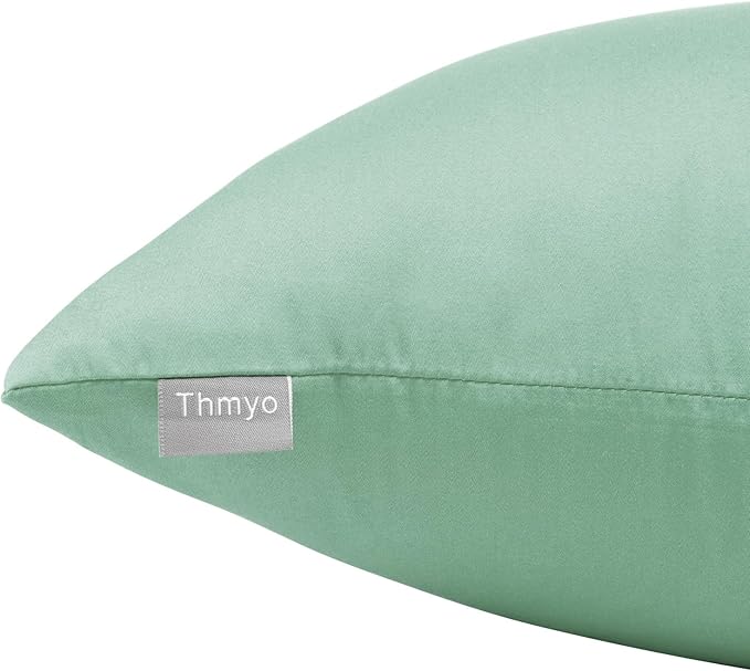 Thmyo 4-Pack 100% Cotton Lumbar Comfortable Solid Decorative Throw Pillow Case, Rectangle Cushion Cover Pillowcase Sublimation Blank Pillow Covers DIY Throw Pillowcase(12x20inch/30x50cm, Mist Green)