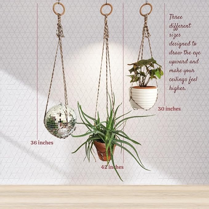Set of 3 Macrame plant hanger for pots 4-10” live plants indoor and outdoor decor hanging plant holder Boho décor Plant stand Indoor plant shelf for Hanging planter for plant pots (Coffee Corner)