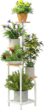 TOSKING 5 Tier Metal Anti-Tip Plant Stand indoor, Wide Base for Pots, Child and Pet Friendly ,Heavy Duty Plant Shelf , Corner Shelf, Flower Pot Stand for Multiple Plants, Indoor Plants Tiered Stand for Living Room Balcony Garden Patio Bedroom (White an...