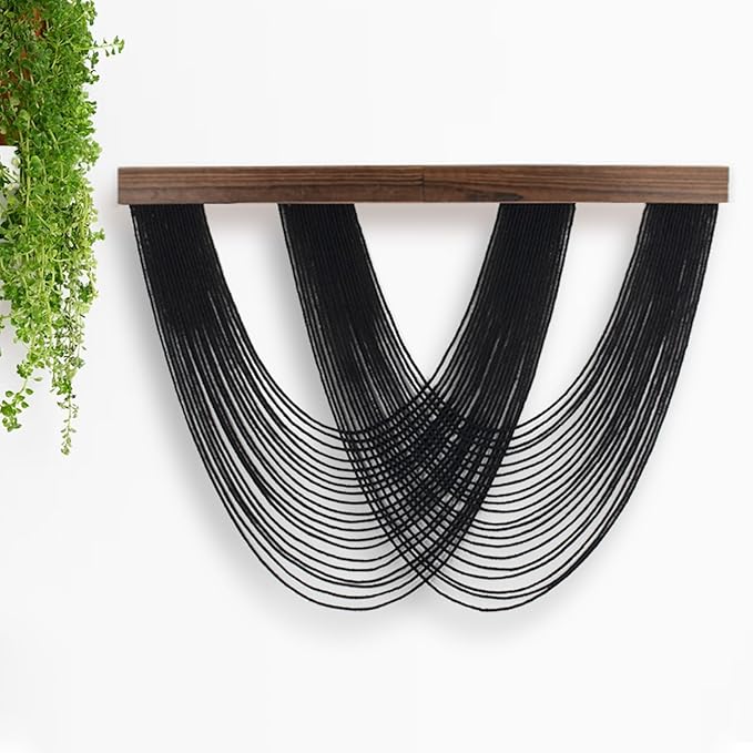 EOBTAIN Large Macrame Wall Hanging Black Yarn Tassel Woven Tapestry with Wood Board,Handmade Boho Wall Decor for Bedroom Apartment Balcony Living Room Decorations,31.5x24.4 Inch