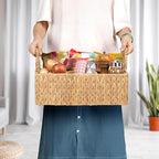 Divided Hyacinth Baskets with Handles, Storage Basket Natural for Organizing Bathroom Kitchen Shelves Office Supplies Organization, Wicker Storage Baskets 4 Section Rectangular Tray