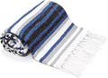 Americanflat 50x70 Authentic Mexican Throw Blanket - Falsa Blanket - Soft Cotton Throw Blankets for Indoor or Outdoor - Use for Yoga, Meditation, or Beach - Blue Stripes