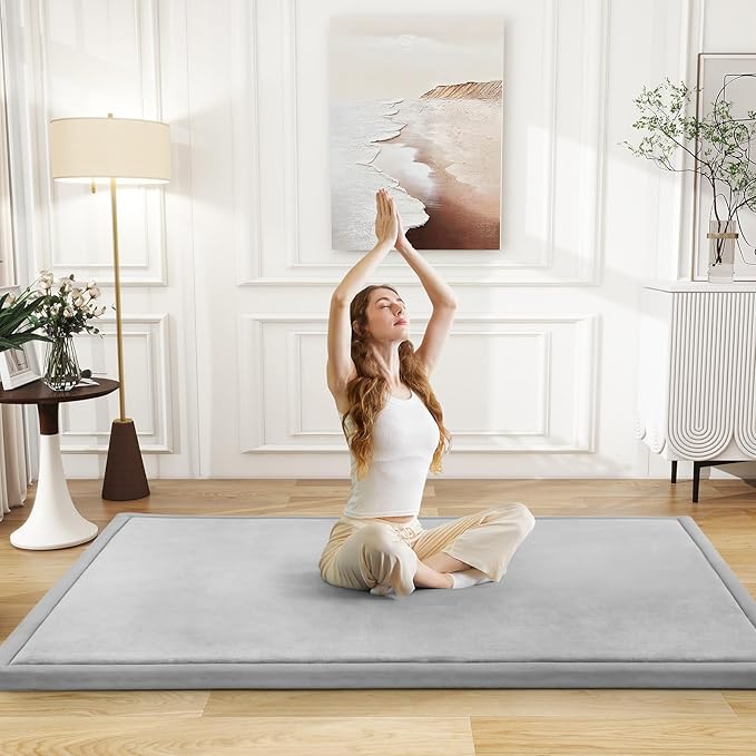 Baby Play Mat for Floor Nursery Rug Muscle Mat Area Rug Playroom Rug 74"x50" Playpen Mat Memory Foam 1.3" Thick Crawling Mat for Babies,Toddlers, Infants, Kids,A Light Gray