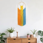 LB Boho Colorful Macrame Wall Hanging Yellow Hand Woven Leaf Pattern Tapestry Wall Art with Wood beads Modern Aesthetic Tassel Wall Decor for Home, Bedroom, Living Room