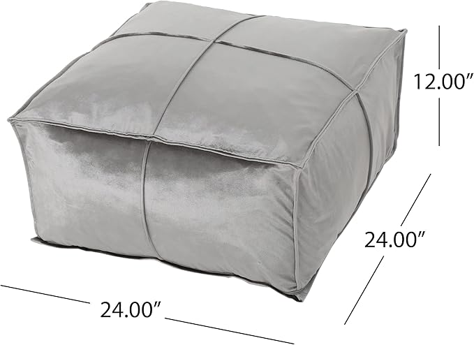 GDFStudio Modern Glam Velvet Square Pouf Ottoman Foot Stool - Bean Bag Floor Chair - Foot Rest Couch for Living Room Bedroom,Smoke,24" x 24" x 12"