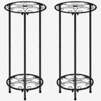 CASIMR Plant Stand Indoor Outdoor, Metal Rustproof Flower Shelf 2 Tier 23.9 inch, Tall Multiple Plant Pot Holder Rack for Garden Patio Living Room Corner Balcony, 2 Pack Black