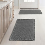 MIULEE Set of 2 Waffle Bathroom Rugs, Boho Bath Rugs Non Slip Washable, Super Absorbent Bath Mats, Ultra Soft Rubber Backed Shower Mats for Bathroom Floor, Tub and Shower, Dark Grey, 17x24 Inch