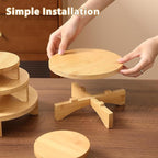 3-Piece Round Wooden Plant Stand Set - Indoor/Outdoor Modern Flower Pot Holder, Decorative Wood Riser for Plants, Small Planter Tray, Mini Wooden Stool Display Stand (Pot & Plant Not Included)