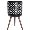 D'vine Dev 14 Inch Planter Pot with Stand, Mid-Century Tall Plant Pot with Legs for Indoor Plants, White/Black, 88-G-D-4