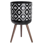 D'vine Dev 14 Inch Planter Pot with Stand, Mid-Century Tall Plant Pot with Legs for Indoor Plants, White/Black, 88-G-D-4