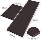 HappyTrends Kitchen Mat,17.3"x28"+17.3"x60" Chocolate, Cushioned Comfort Anti-Fatigue Waterproof Floor Mat Kitchen Rugs, Thick Perfect Ergonomic Foam Standing mat for Kitchen, Home, Office, Laundry