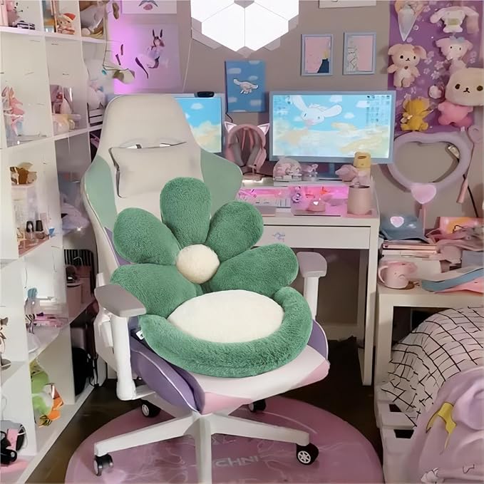 Ditucu Flower Shape Chair Cushion Comfy Kawaii Seat Cushions 19 inch Cute Stuff Pad Lazy Sofa Office Floor Pillow for Gaming Chairs Room Decor Green