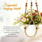 35 Inch Macrame Plant Hanger, Large for up to 15 Inch Pot Extra Long Hanging Planter Holder Basket with Wood Beads for Indoor Outdoor Home Decor (Brown, 1-Pack)