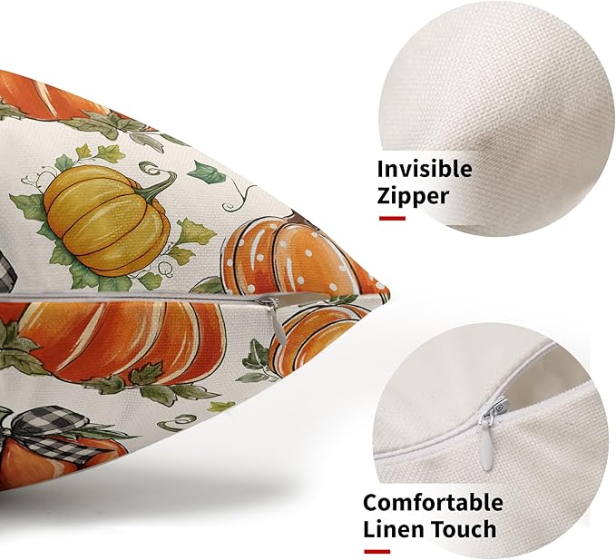 Kawani Fall Lumbar Pillow Covers 12X20 Inch Buffalo Plaid Polka Dot Pumpkins Leaves Decorative Pillow Cases Set of 2 Autumn Harvest Thanksgiving Farmhouse Throw Pillows for Cushion Sofa Couch Outdoor