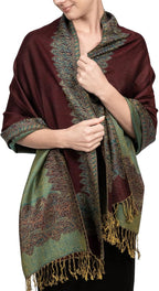 Achillea Reversible Paisley Pashmina Rave Scarf – Exotic Indian Shawls and Wraps for Evening Dresses, Festivals, All Seasons