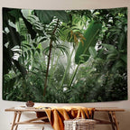 JAWO Green Plant Tapestry, Aesthetic Banana Palm Tree Leaves Wall Hanging for Bedroom, Tropical Forest College Dorm Home Decor (71" W x 60" H)