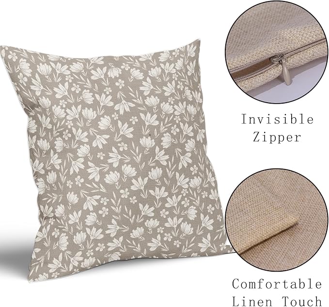 Tan Khaki Floral Pillow Covers 22x22 Set of 2 Vintage Rustic Old Style Cute Small Flower Cream Print Decorative Outdoor Pillowcases Farmhouse Throw Cushion Case Decor for Couch Sofa Bed
